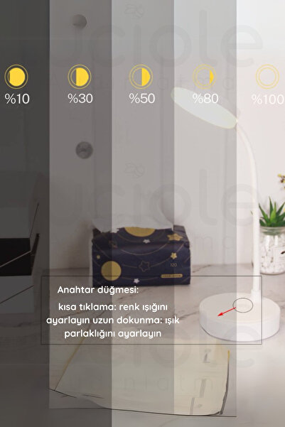 luciole Berlin Şarjlı Dokunmatik Dimmerli 3 Renk LED Masa Lambası - Beyaz