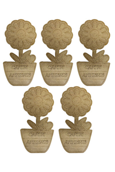 heptex Anneler Günü Hediyesi Canım Anneme Ahşap Boyama Saksıda Çiçek 5 Adet