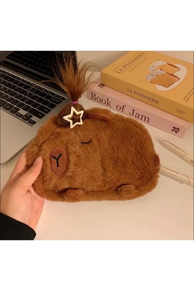 synshop Capybara Kapibara βελούδινη θήκη για στυλό, διαφανές σταυρό και λαστιχένια πόρπη