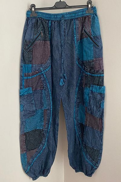 AYASOFYA OTANTIK Unisex Nepal Indigo Blue Ethnic παντελόνι με φερμουάρ στη μέση και τα πόδια