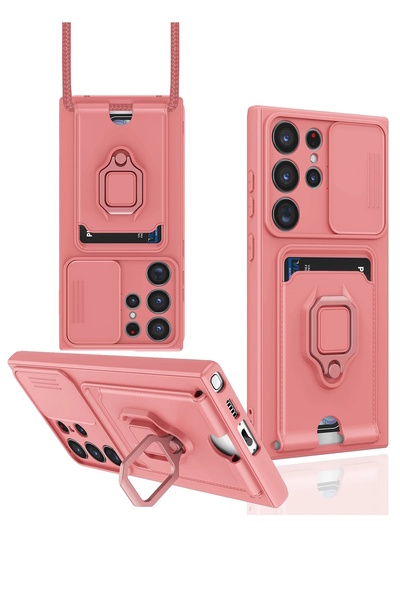 m.tk moveteck Samsung Galaxy S25 Ultra Kılıf Kamera Korumalı Sürgülü Yüzüklü Kartvizitli ip Askılı Zuma Silikon