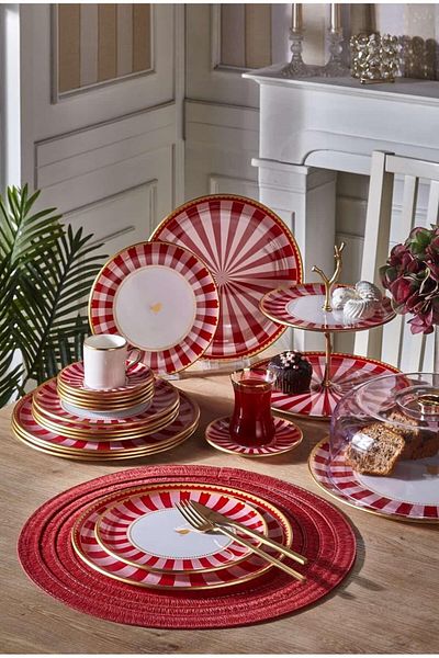 Onedekor 34 Piece Iwon Pink Bird Gold Gilded 6-Person Cake Tea Serving Catering Set