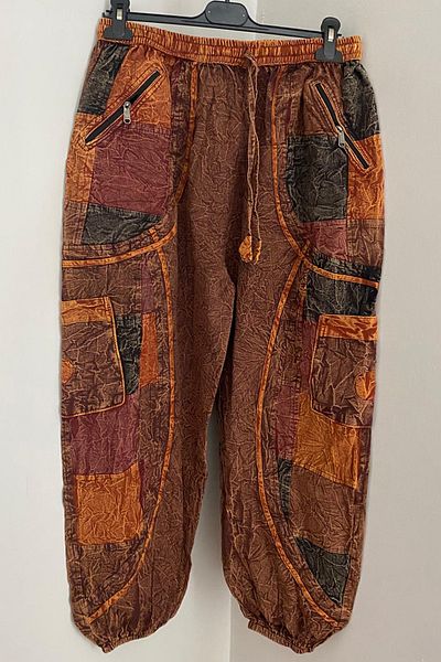 AYASOFYA OTANTIK Unisex Nepal Kahvenek Ethnic Casual Hippie Bohemian παντελόνι με ελαστική μέση και πόδια με τσέπες με φερμουάρ