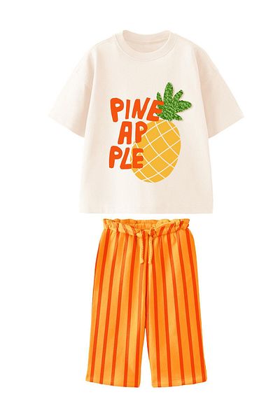 Lolliboomkids Girl's Pineapple - Embroidered Trendy Bottom Suit with Pineapple Print Detailed Muslin Fabric Jogger Pants