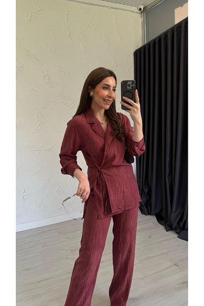 elif teke Bameda Tie Suit - Burgundy Fashion