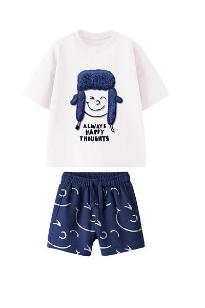 Lolliboomkids Boys 3D Plush Embroidery Ushanka Hat and Cotton T-Shirt Shorts Bottom Set