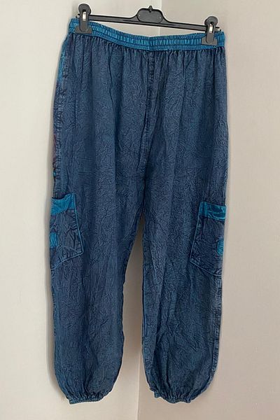 AYASOFYA OTANTIK Unisex Nepal Indigo Blue Ethnic παντελόνι με φερμουάρ στη μέση και τα πόδια