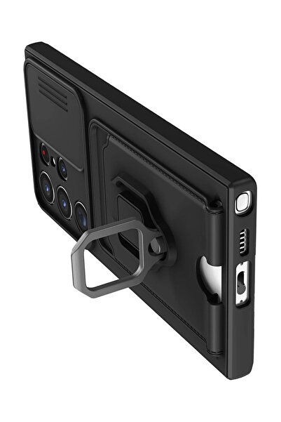 m.tk moveteck Samsung Galaxy S25 Ultra Kılıf Kamera Korumalı Sürgülü Yüzüklü Kartvizitli ip Askılı Zuma Silikon