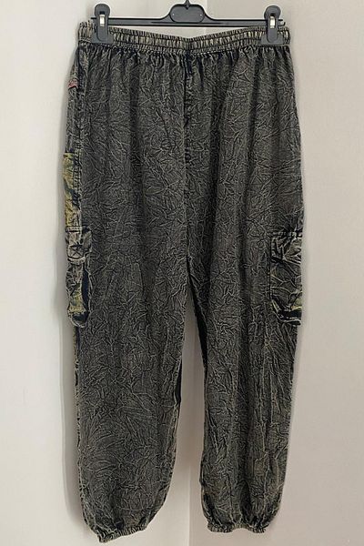 AYASOFYA OTANTIK Unisex Nepal Μαύρο Ethnic Casual Hippie Bohemian παντελόνι με τσέπες Cargo στη μέση και στα πόδια