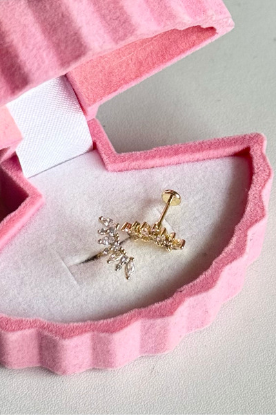 CERENY.CO Taşlı Uzun Kanat Piercing Cerrahi Çelik