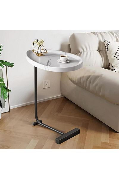 Generica Versatile side table, white marble wood with black metal frame, 30 x 45 x 60 cm