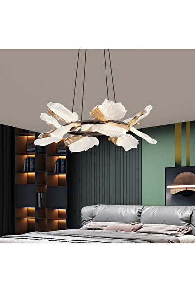 Apliqa Taran 50'lik Siyah Gold Çiçek Desenli 60 Watt Yuvarlak Modern Salon Le...