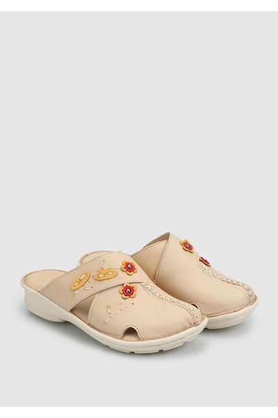 Eclipse Beige Leather Women's Comfort Slippers