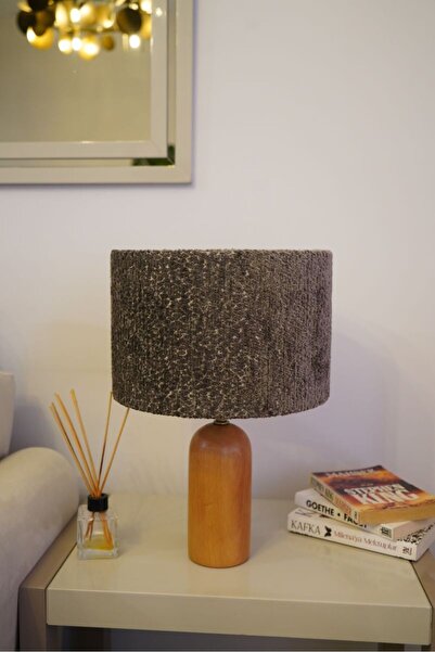 retro home design Ahşap Ayaklı Dokuma Füme Şapkalı El Yapımı Abajur Masa Lamb...