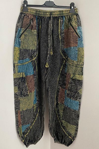 AYASOFYA OTANTIK Unisex Nepalese Black Ethnic Loose Hippie Bohemian Trousers with Elastic Waist and Legs and Zipper Pockets