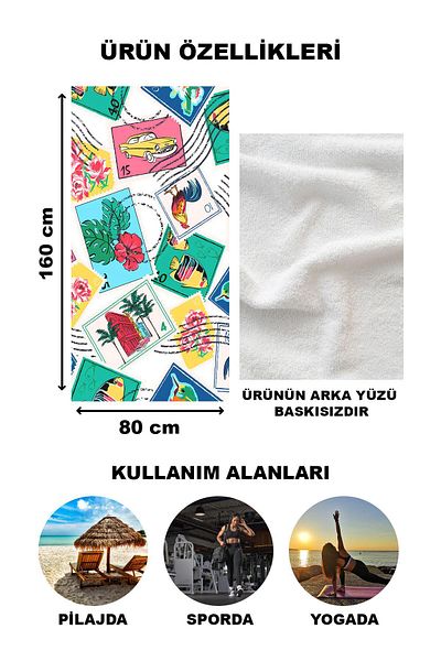 Doruklar Home Collection Πετσέτα θάλασσας με μοντέρνα σχέδια ψηφιακής εκτύπωσης 80x160 cm Nrm16