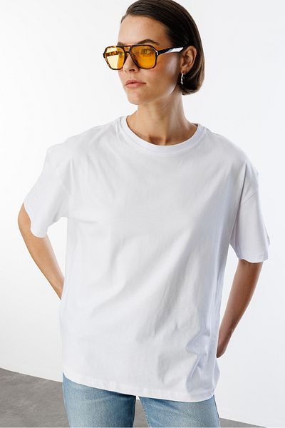 GENIUS STORE Tricou 100% bumbac organic gros, supradimensionat, pentru femei, cu gât rotund