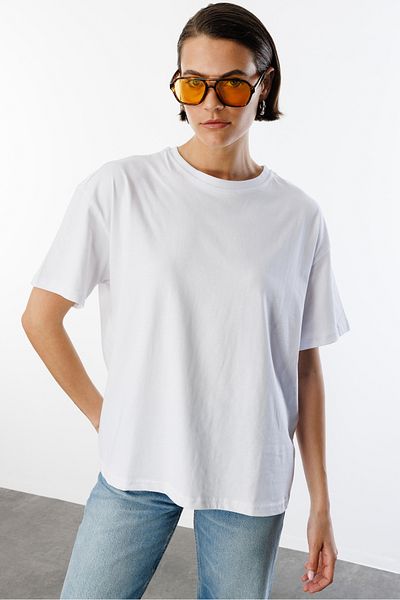 GENIUS STORE Tricou 100% bumbac organic gros, supradimensionat, pentru femei, cu gât rotund
