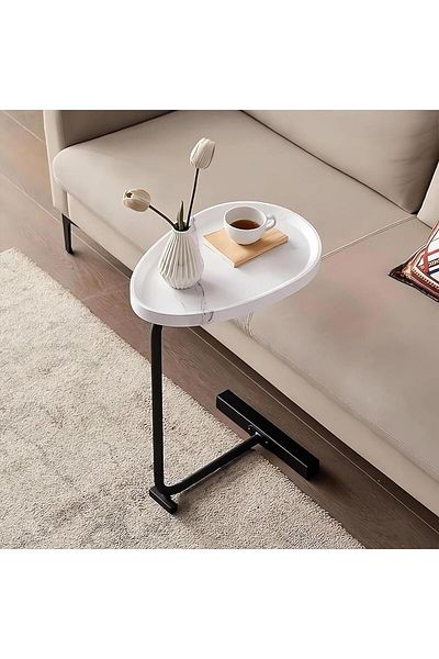 Generica Versatile side table, white marble wood with black metal frame, 30 x 45 x 60 cm