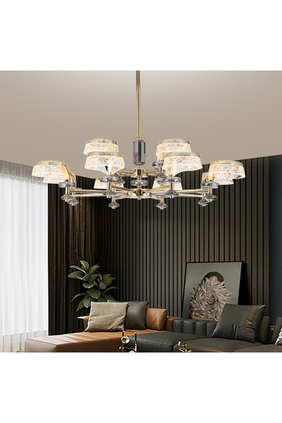 Apliqa Ekerd 12'li Gold 100 Watt Yuvarlak Kristalli Modern Sarkıt Salon Led A...