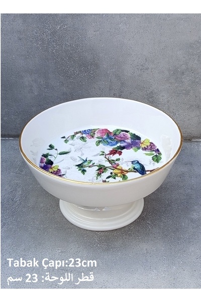 Pinkev Bird Patterned Footed Ceramic Presentation Plate