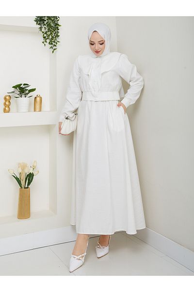 MODAMERSİ Women's White Front Ruffled Balloon Sleeve Shirt Skirt Double Set