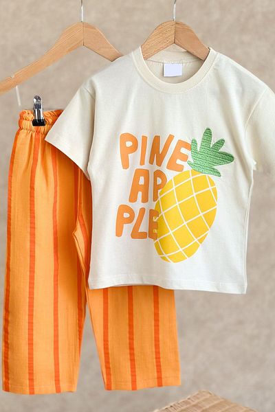Lolliboomkids Girl's Pineapple - Embroidered Trendy Bottom Suit with Pineapple Print Detailed Muslin Fabric Jogger Pants