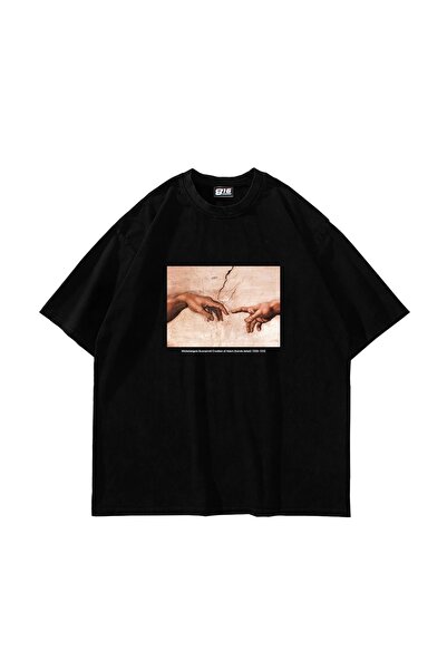 Bak Moda Kreiranje crne unisex majice sa nadimkom "Creation of Adam"