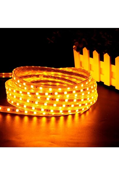 GEM LİGHT 15 Metre Amber Rengi Şerit Led 220V İle Çalışan Dış Mekan Uyumlu Led Tak Çalıştır