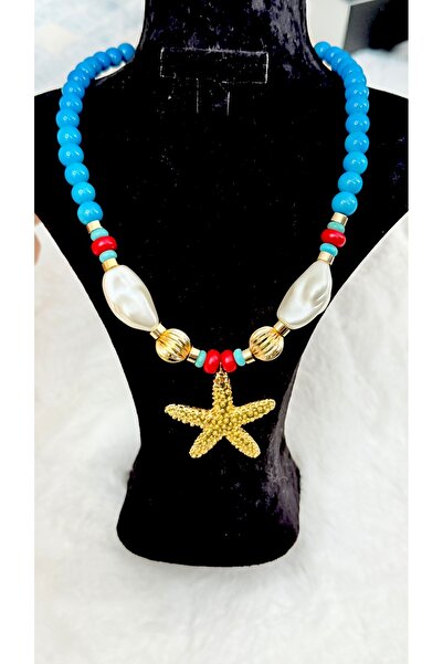 GM TAKI قلادة صيفية على شكل نجم البحر مطرزة باللون الأزرق