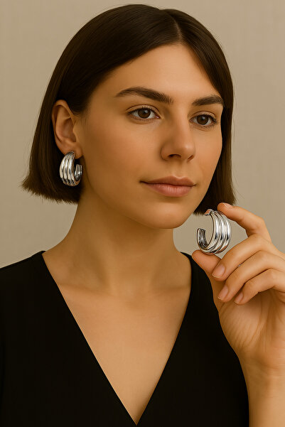 Kutcha Accessories Büyük Boy Çelik Küpe - Gümüş ve Altın Renk Seçenekleri