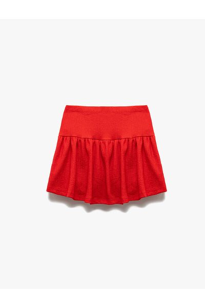 Koton New Season Elastic Waist Textured Flounce Short Skirt