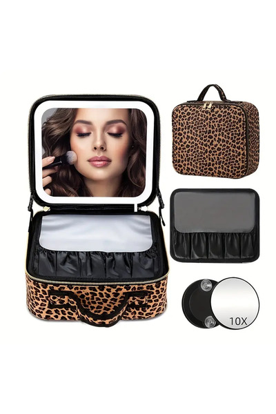 CEDAN منظم مكياج مناسب للسفر مع مكبر LED 10X