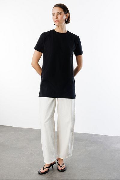 GENIUS STORE Regular Fit Crew Neck Basic Απλό κοντό μανίκι 100% βαμβακερό χιτώνα OVERSIZE-TUNIC