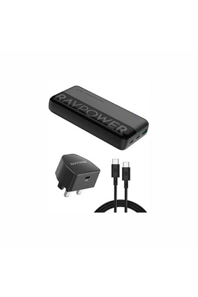 RavPower Package: 20W Power Bank with 20000mAh + 20W Wall Charger + Type-C Cable