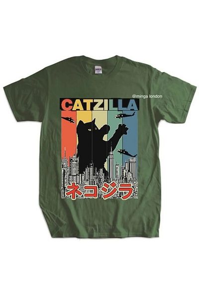weywot Catzilla Color Khaki Pre-Printed Oversize T-Shirt