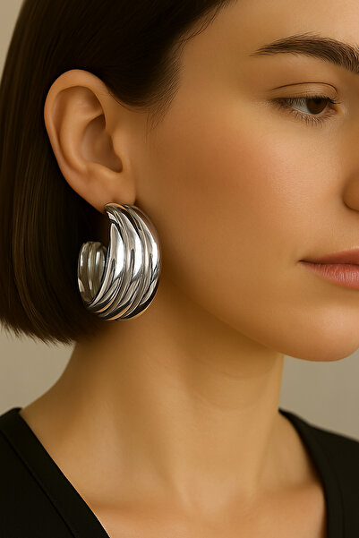 Kutcha Accessories Büyük Boy Çelik Küpe - Gümüş ve Altın Renk Seçenekleri