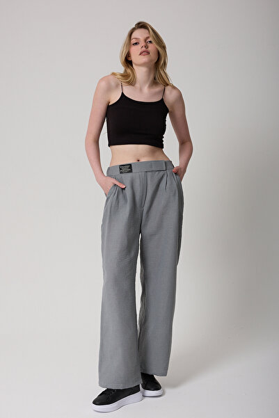 freemen Kadın Antrasit Yüksek Bel Cırtlı Palazzo Pantolon