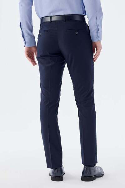 Jakamen Navy Blue Regular Fit Men's Fabric Trousers