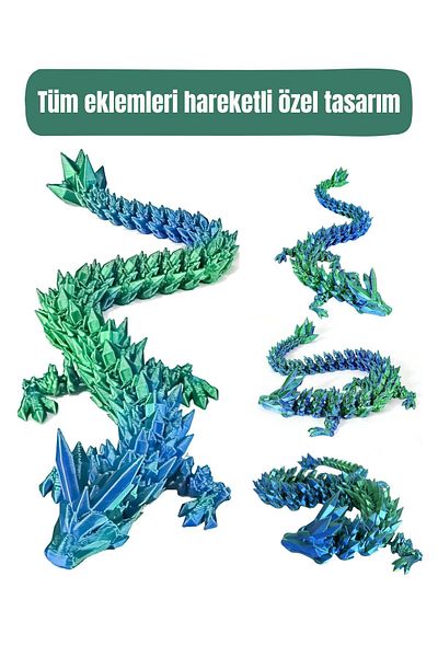 MooieBaby's Crystal Dragon - Animated Organic 3D Figure Toy |   Decorative Collection Product - Blue-Green -30 cm