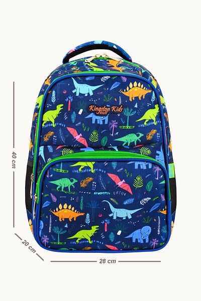 Kingston Hill Geantă pentru școală primară cu licență de dinozaur - set de 3 (geantă + nutriție termică + suport pentru stilouri)