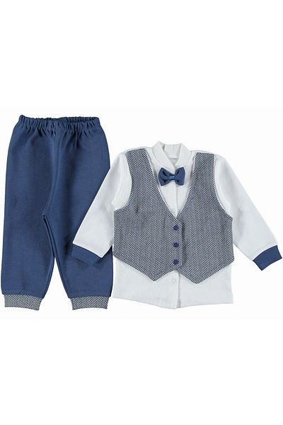 minuma Baby Boy Vest Herringbone Double Suit 3-9 Months