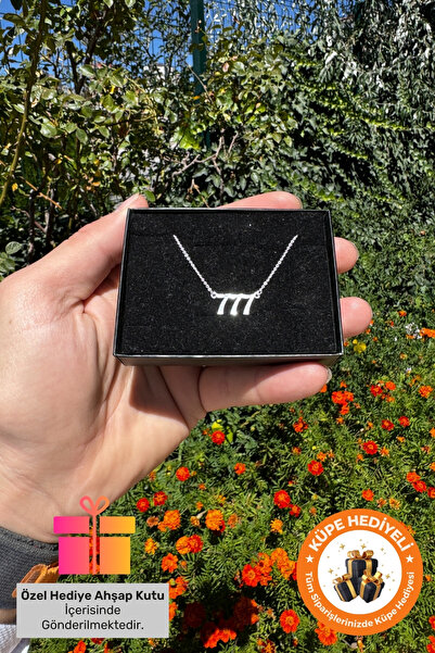 Lucente Jewellery Hediye Kutulu 777 Melek Sayısı Gümüş Kaplama Kolye 925 Ayar Gümüş Melek Sayılı Kolyesi