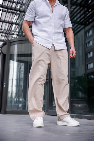 Pobudo Linen Baggy Beige Color Men's Trousers