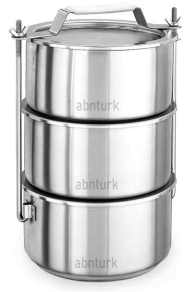 abnturk Tabldot tipi Paslanmaz Çelik 3lü Sefer Tası 22x11cm