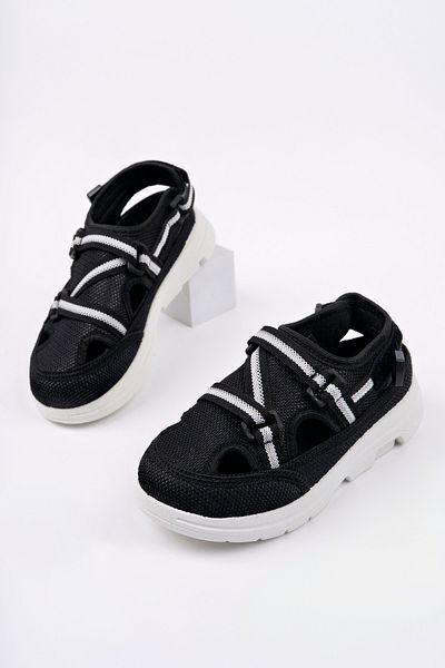 McDark Children's Black Mesh Velvet Sandals