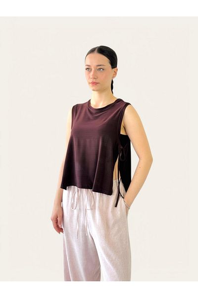 Retrobird Καφέ Yoga Top Sister με κορδόνια στα πλαϊνά