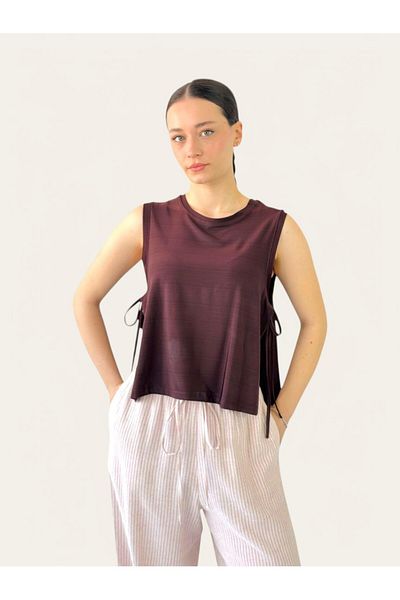 Retrobird Καφέ Yoga Top Sister με κορδόνια στα πλαϊνά