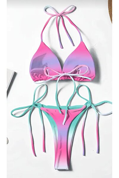 sky Ombre Printed Women's Bikini Set High Cut Bottom with Side Tie, Stretchy ...