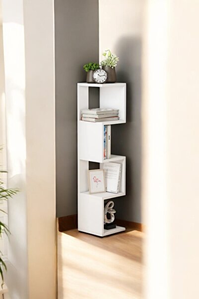 BDK MOBİLYA Köşe Düzenleyici Modern Kitaplık Raf Şık Zigzag 5 Katlı Beyaz Ren...